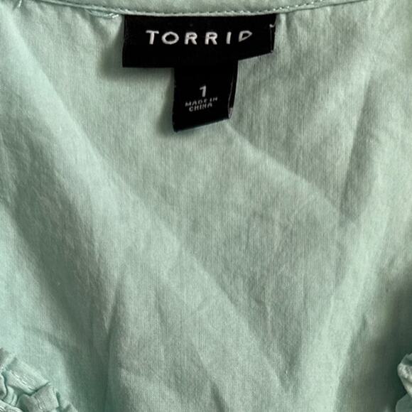 Torrid Plus Clip‎ Dot Mixed Eyelet Yoke Peasant Top Blue Size 1X - Picture 10 of 11